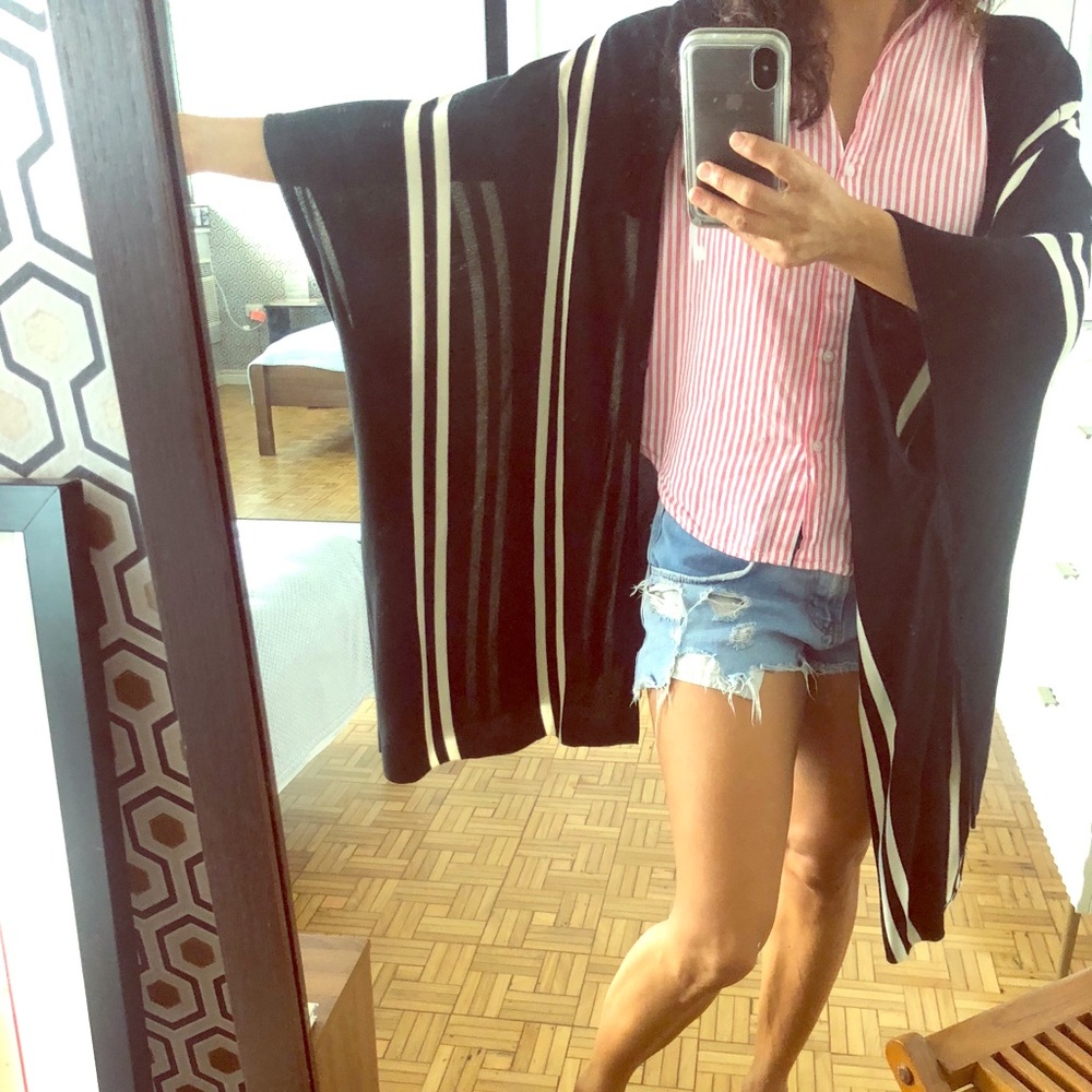 California vibes black and white stripe poncho